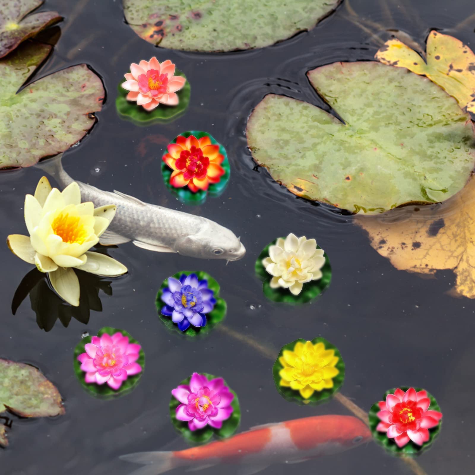 Fiori di Loto Artificiali, 8 Pezzi Fiore Artificiale Galleggiante, Fiore di Loto Artificiale, Fiore di Loto Galleggiante, Fiori Galleggianti Ninfee Finte Galleggianti per Laghetti Finti Galleggianti