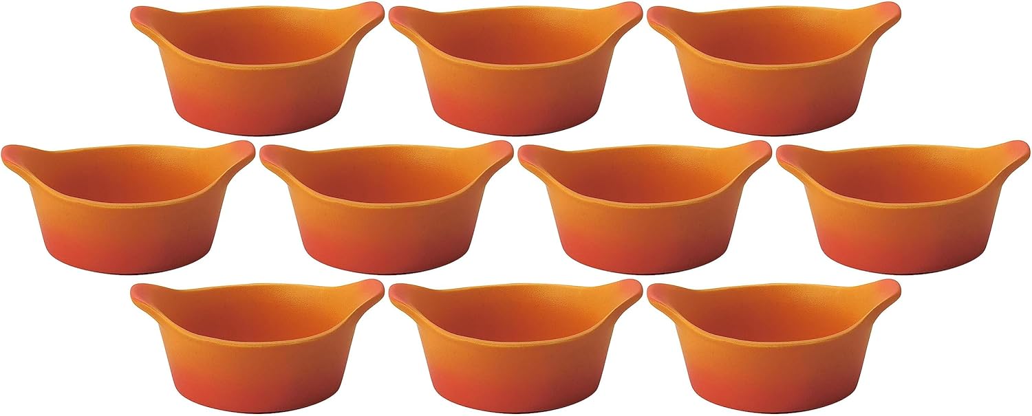 Set of 10, Bagna Cauda Fondue Sauce Pot (Mini), Orange, 5.3 x 4.2 x 2.4 inches (13.5 x 10.6 x 6 cm), Bagna Cauda