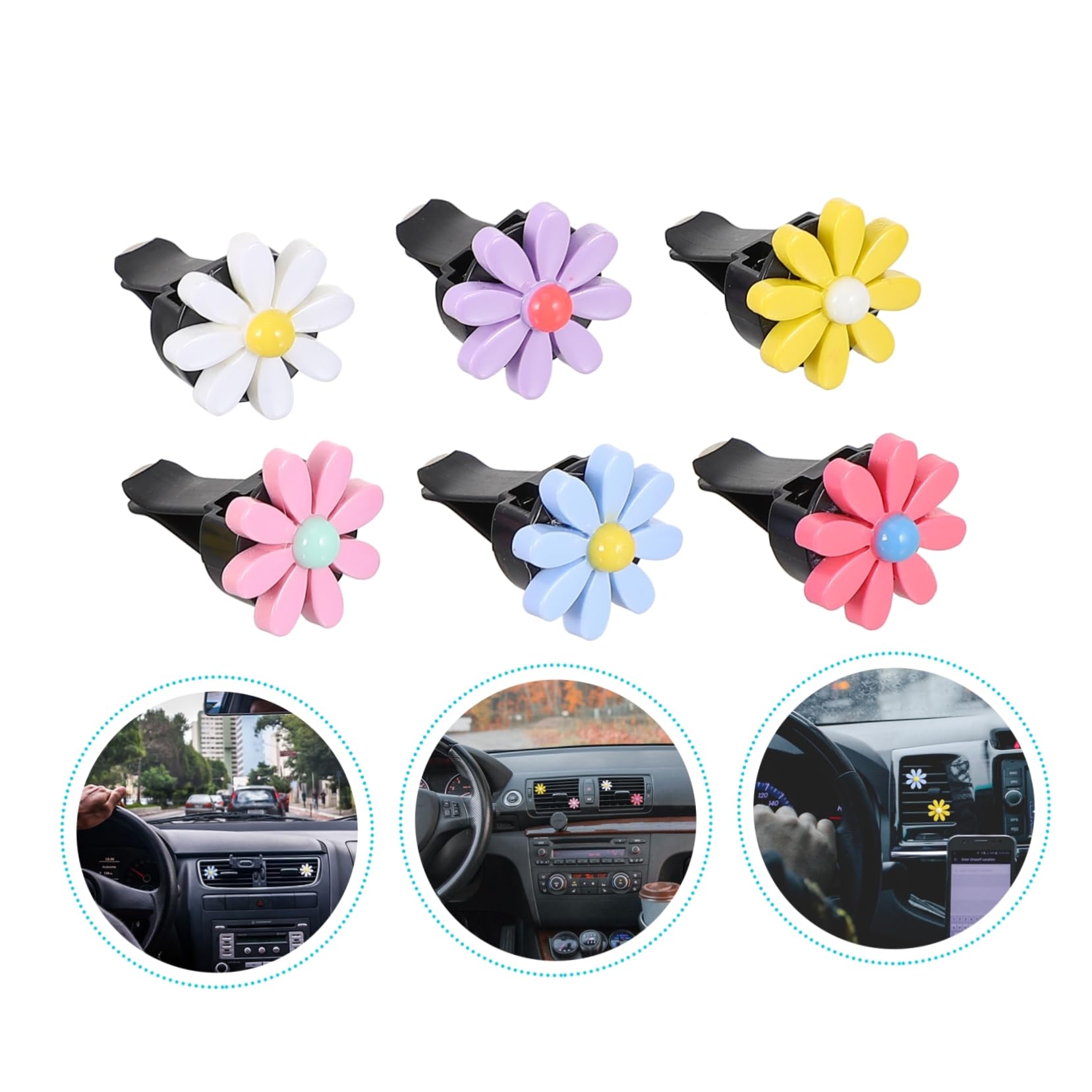 ibasenice Set di Mini Diffusori per Auto a Forma di Margherita con Clip per Auto