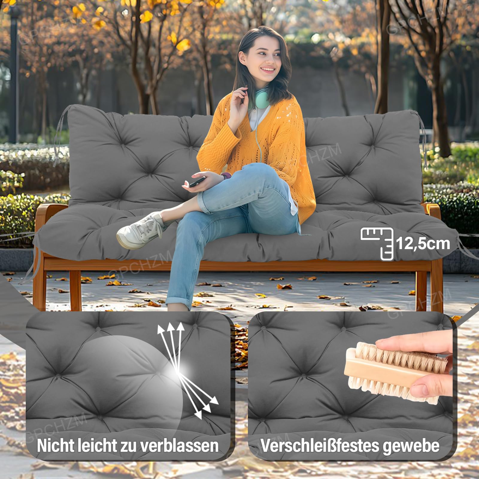 Hollywoodschaukel Auflage 180cm Wasserdicht Gartenbank Auflage Verdickt(12.5cm) Mit Rückenlehne Schaukelbank Auflage für Hollywoodschaukel Sitzbank Gartenbank Terrasse Hinterhof Rasen Veranda
