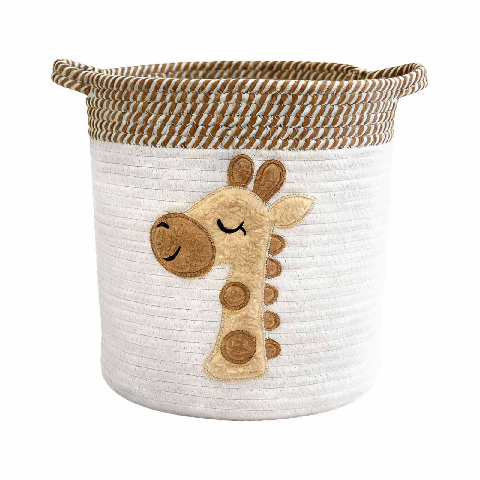 Panier de Rangement Corde en Coton Motif Girafe, Panier Pliable Mignon pour Jouets et Linge, Solution Rangement Maison et Dortoir, 30 x 30 cm, Design Cartoon