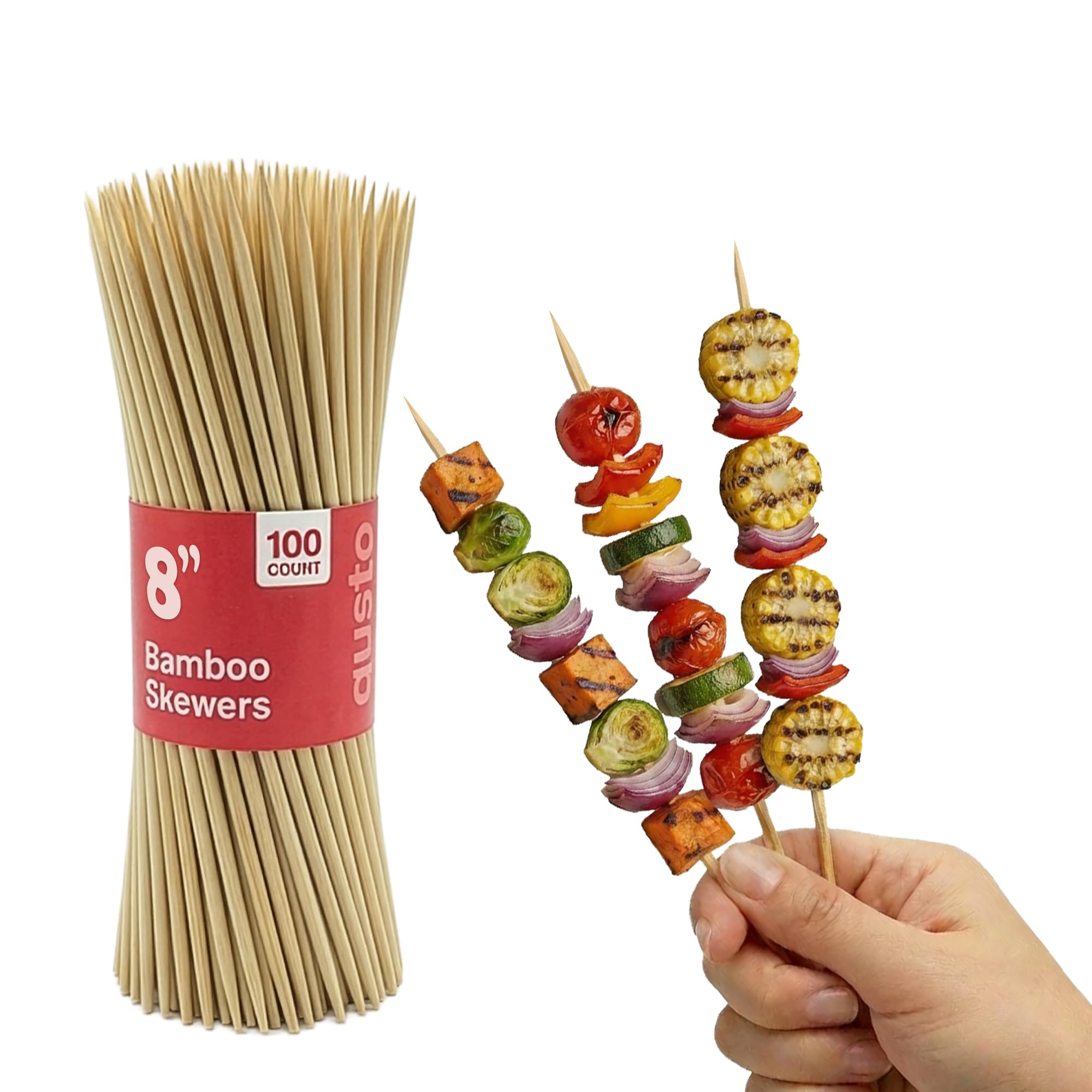 [100 Count] 8 Inch Bamboo Skewers for Shish Kabob, Grilling, Fruits, Appetizers, and Cocktails…