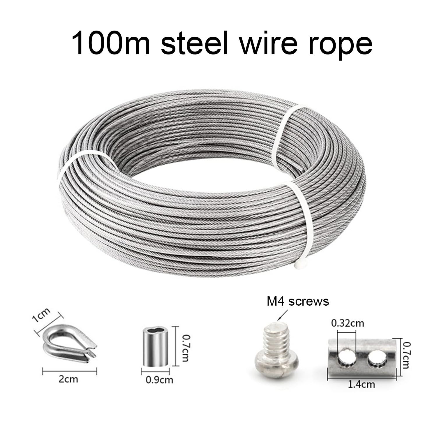 100m Stahlseil 3mm,Edelstahl Drahtseil,20 Crimpschlaufen,20 Drahtseilklemme,20 Drahtseil Kauschen,304 Stahlseil Ummantelt mit Ösen Seilspanngarnitur Für Zäune,Außenleuchten,Wäscheleine,Gardinenseil