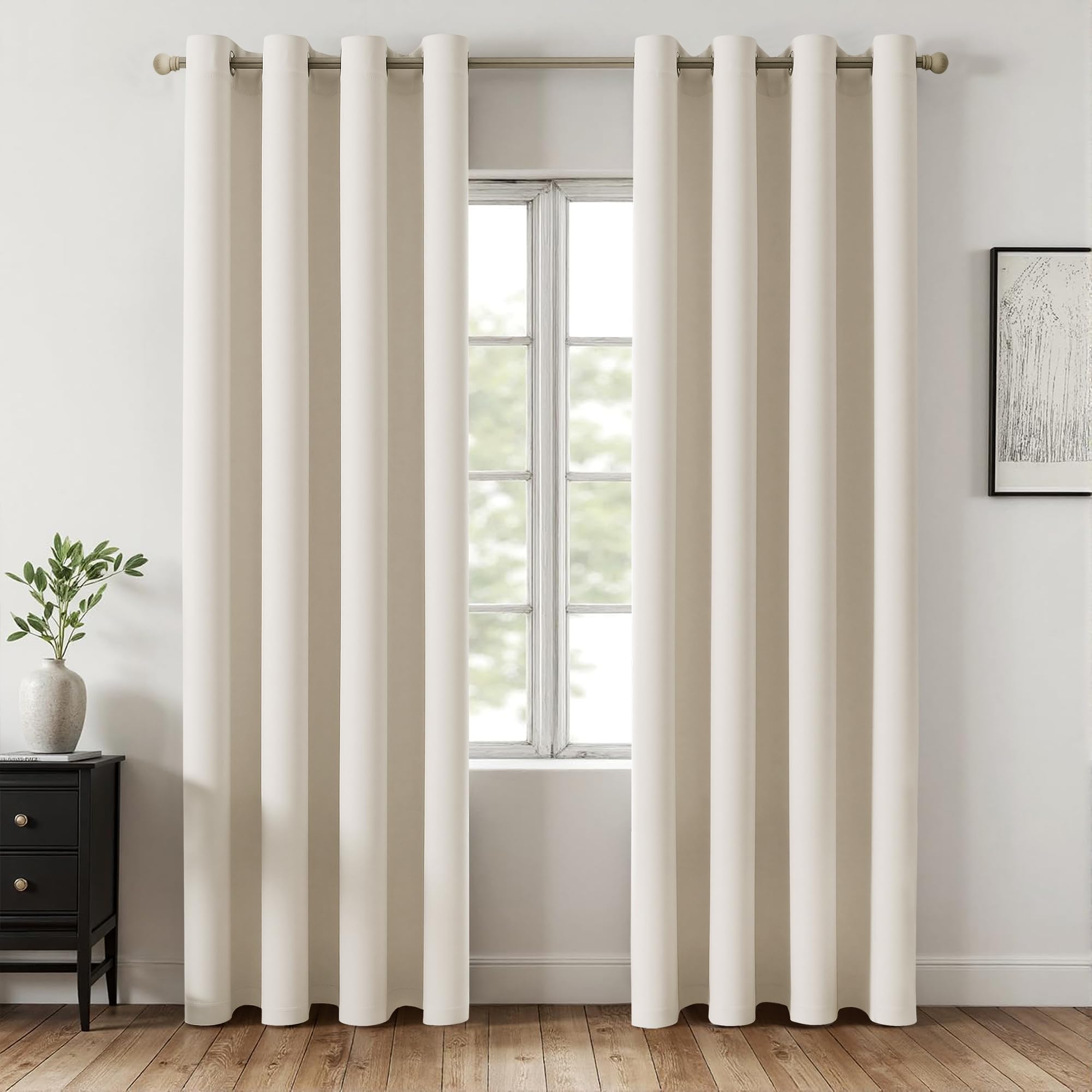 Photo 1 of MIULEE Blackout Room Darkening Curtains Thermal Insulated Drapes Solid Window Treatment Set Grommet Top Light Blocking Curtain for Living Room/Bedroom 2 Panels 52 x 84 inch Length Beige White