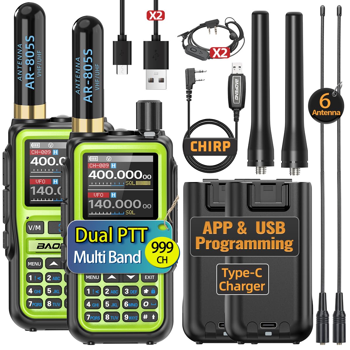 BAOFENG Radio Ham Radio UV-5R MINI Handheld UV5R Long Range Walkie Talkies Rechargeable NOAA Weather Two Way Radio APP Programming Dual PTT USB-C Charger for Camping Survival Gear,2 Pack