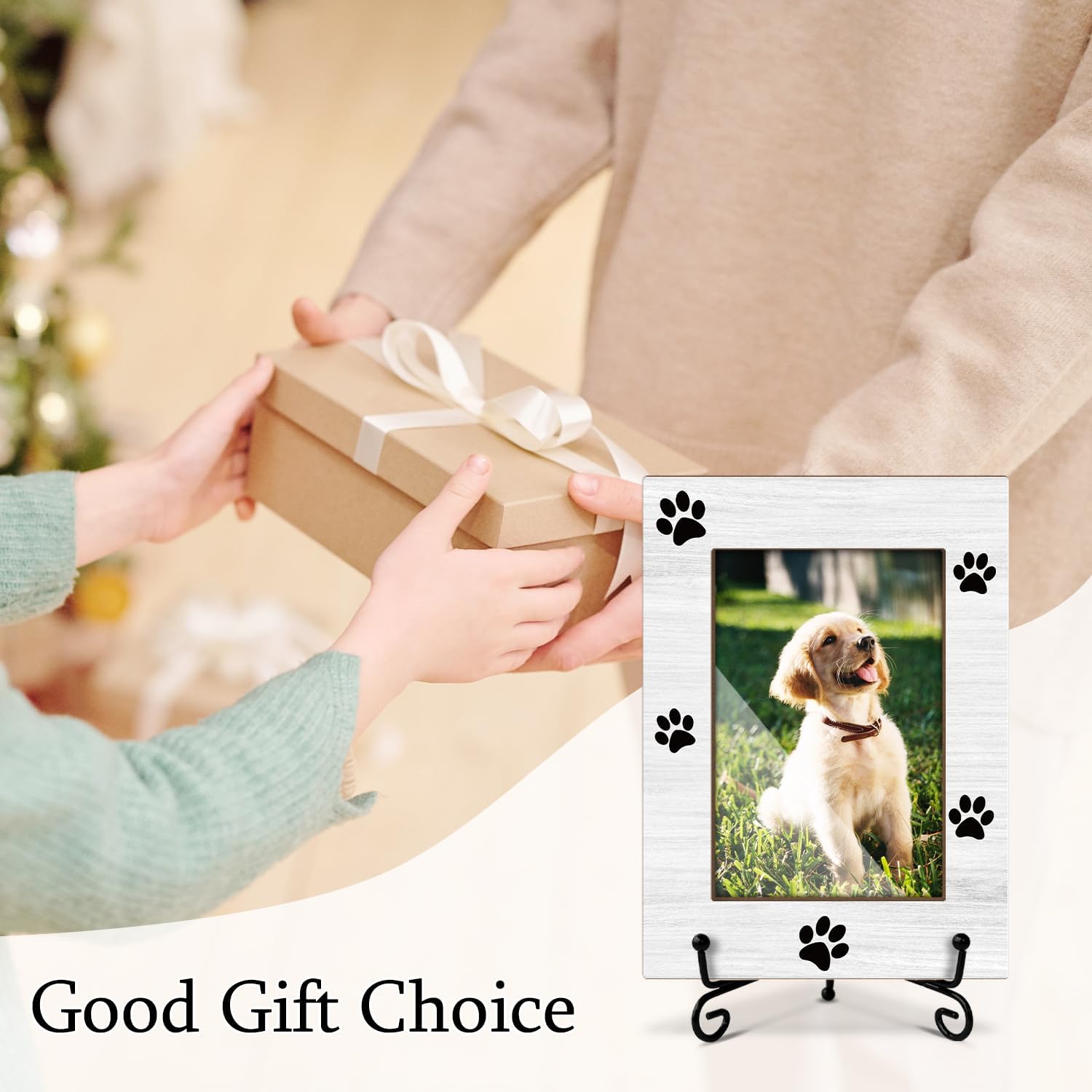 Dog Picture Frame Paw Print Photo Frame, Gifts for Dog-Lover Pet Owner, Wooden Photo Frame With Stand, 4x6 Picture Frame for Tabletop Shelf Display, Home Office Bedroom Desk Decor -27 - Image 5