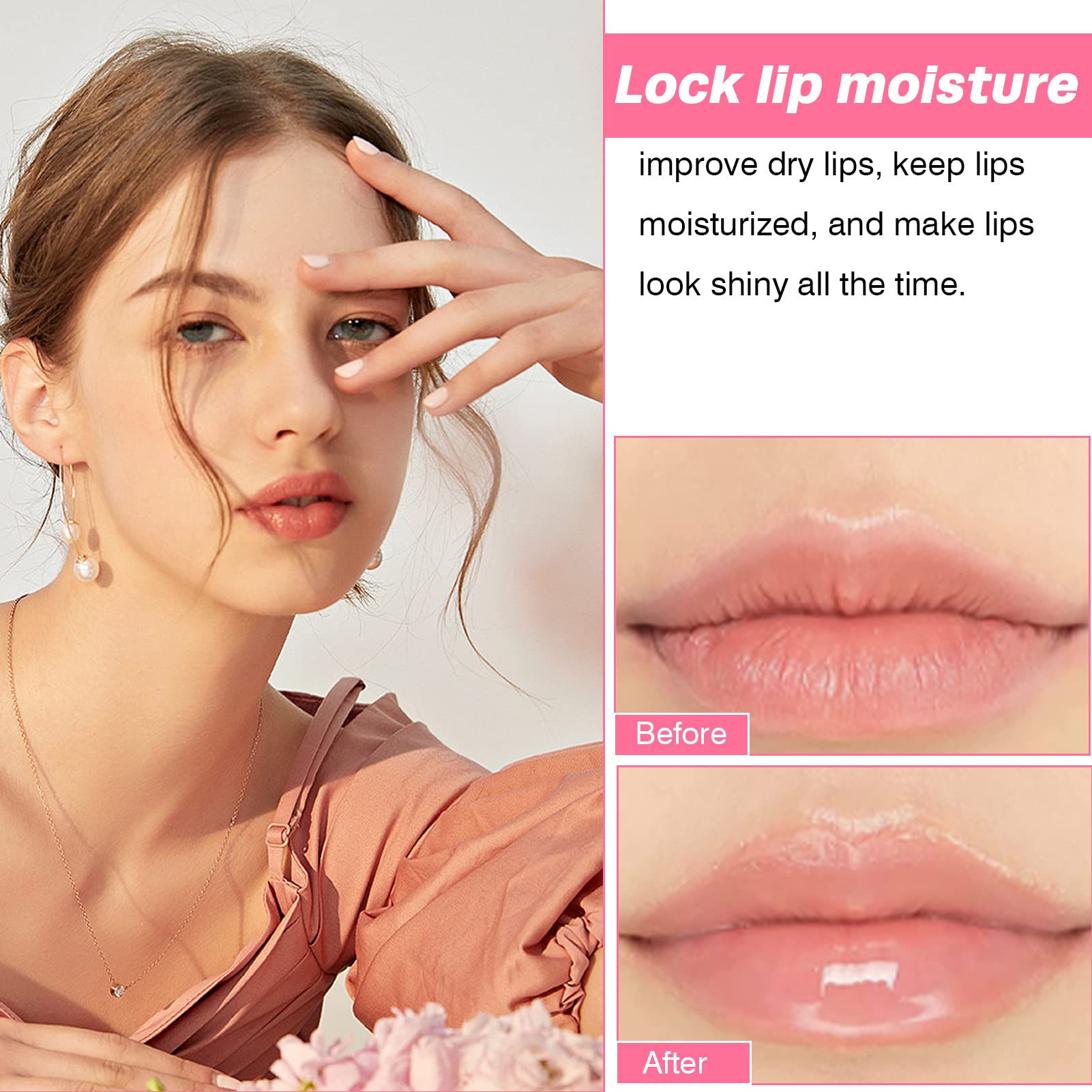 Lip Oil 2 Piece Set Moisturizing Lip Glow and Plumping Lip Oil with Cherry Oil Long-Lasting Lip Care Lip Glow Oil Color Reviver Moisturizing Non-Sticky Lip Oils Tinted Large Brush Head Shiny Tinted