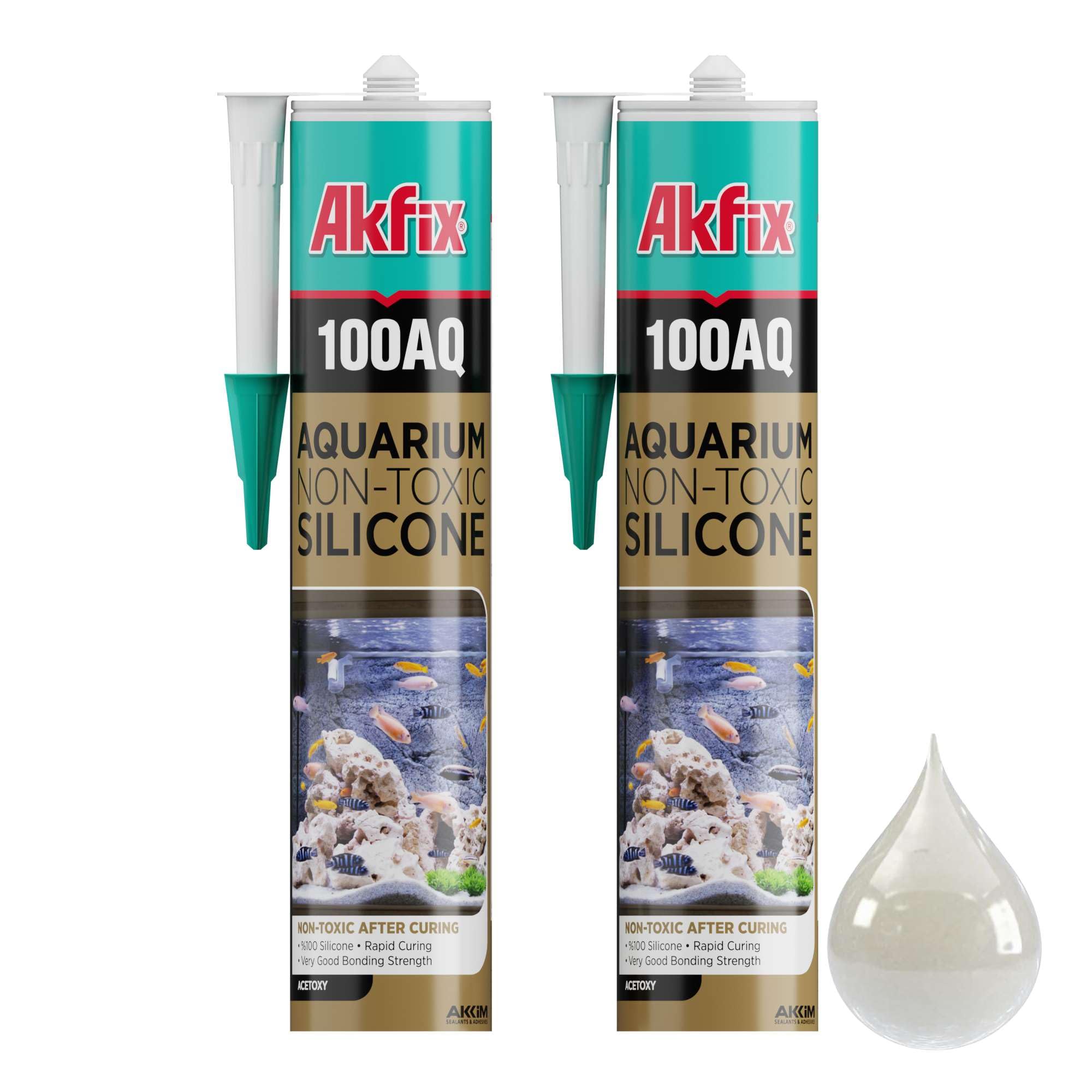 Akfix 100AQ Aquarium Sealant Clear (2x10.1 fl. oz.) – 100% Waterproof, Fish-Safe, High-Speed Curing and Strong Adhesion, Non-Toxic Glass Adhesive for Aquarium Repair | Clear, 2 Pack