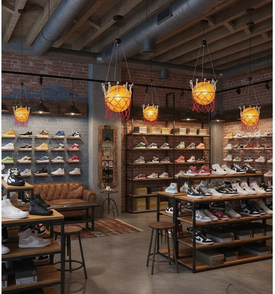 Creative Basketball Pendant Light Fixture, Sports-Themed Hanging Ceiling Lamp with E26 Socket, Adjustable Height, Ideal for Kids Room, Bedroom, Game Room, Bar or Café