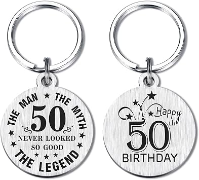 DEGASKEN 50th Birthday Gifts for Men - 50th Birthday Decorations for Men - Vintage 50 Year Old Male Keychain