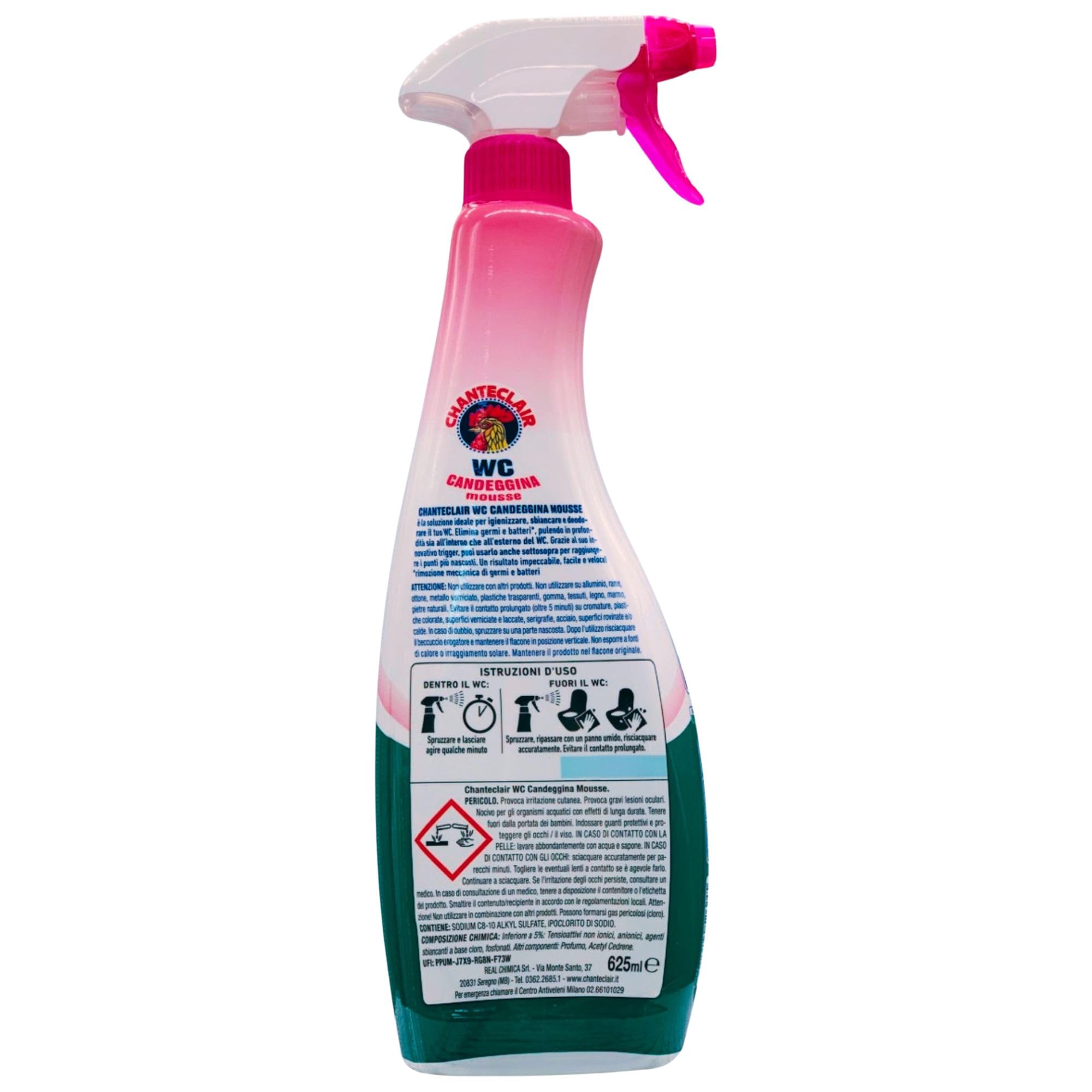 Spray WC Candeggina Mousse, Deterge e Rimuove Germi e Batteri. Pulisce e Igienizza, Funziona Anche Sottosopra, Forza & Igiene 625ml (4 Spray)