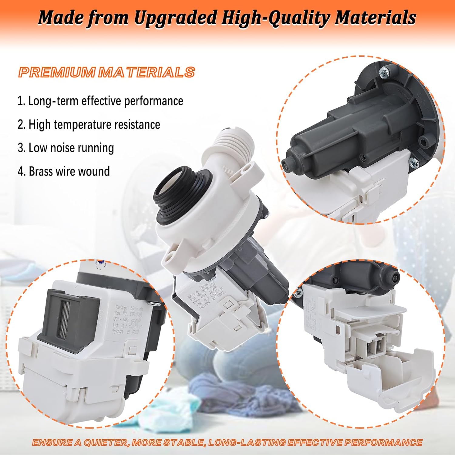 W10919003 Washer Drain Pump - W10775446 Washing Machine Drain Pump and Motor Replacement Parts AP6038235 EAP11770076 PS11770076