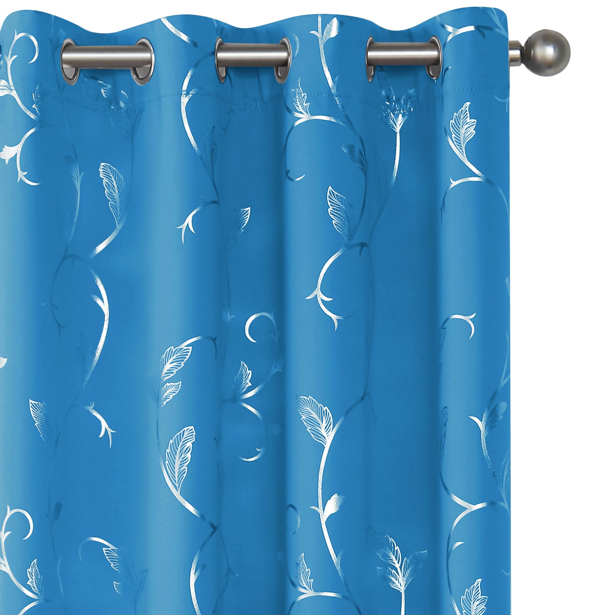 BUHUA Blackout Curtain 2 Panel Set Silver Vine Foil Print Thermal Insulated Drapes Room Darkening Curtains Grommet Window Treatment, 52 x 72 Inch, Classic Blue โ image 1