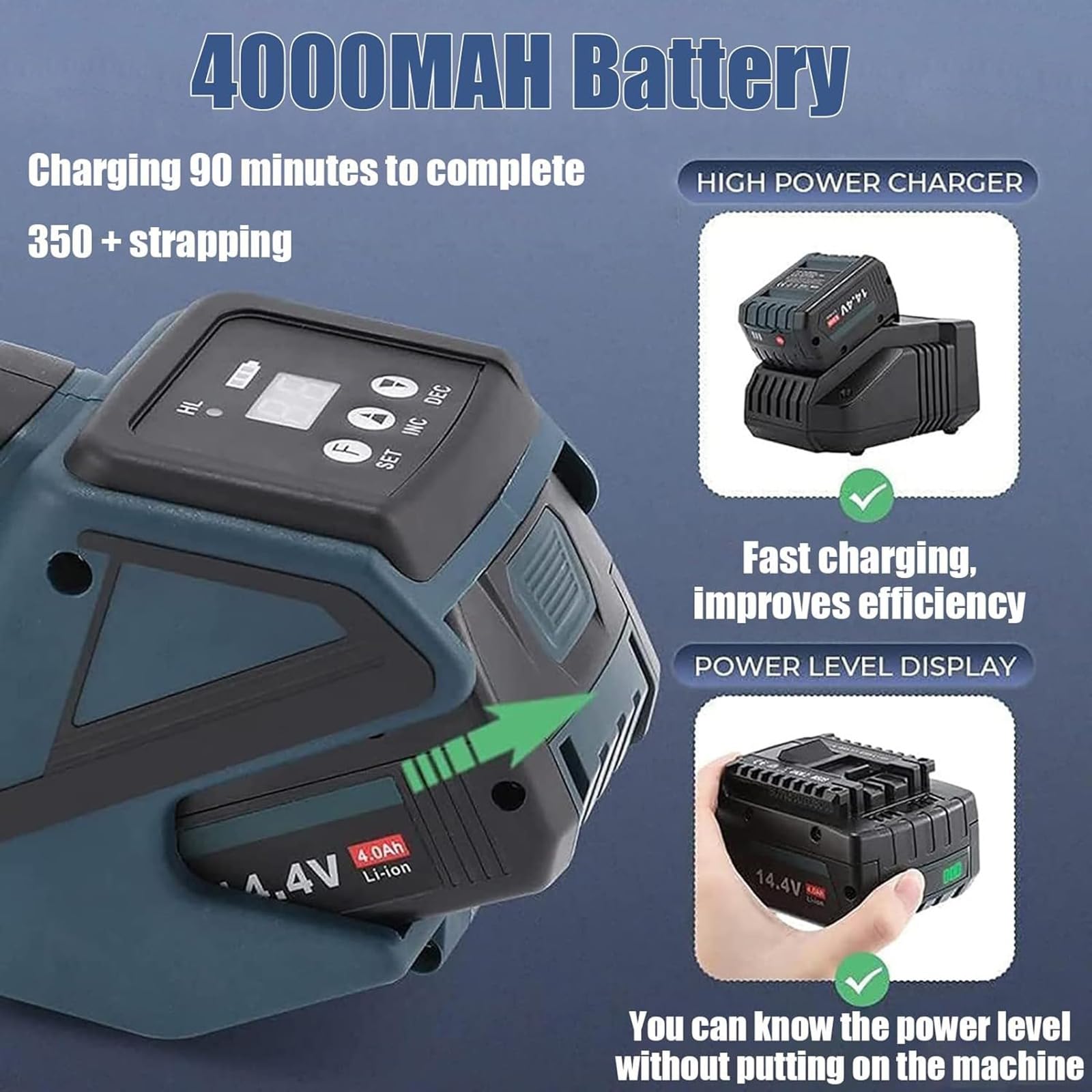 Machine de cerclage électrique, presse à main robuste avec écran LCD, batterie 4000 mAh, forte résistance à la traction 900-3200N pour emballage PP/PET