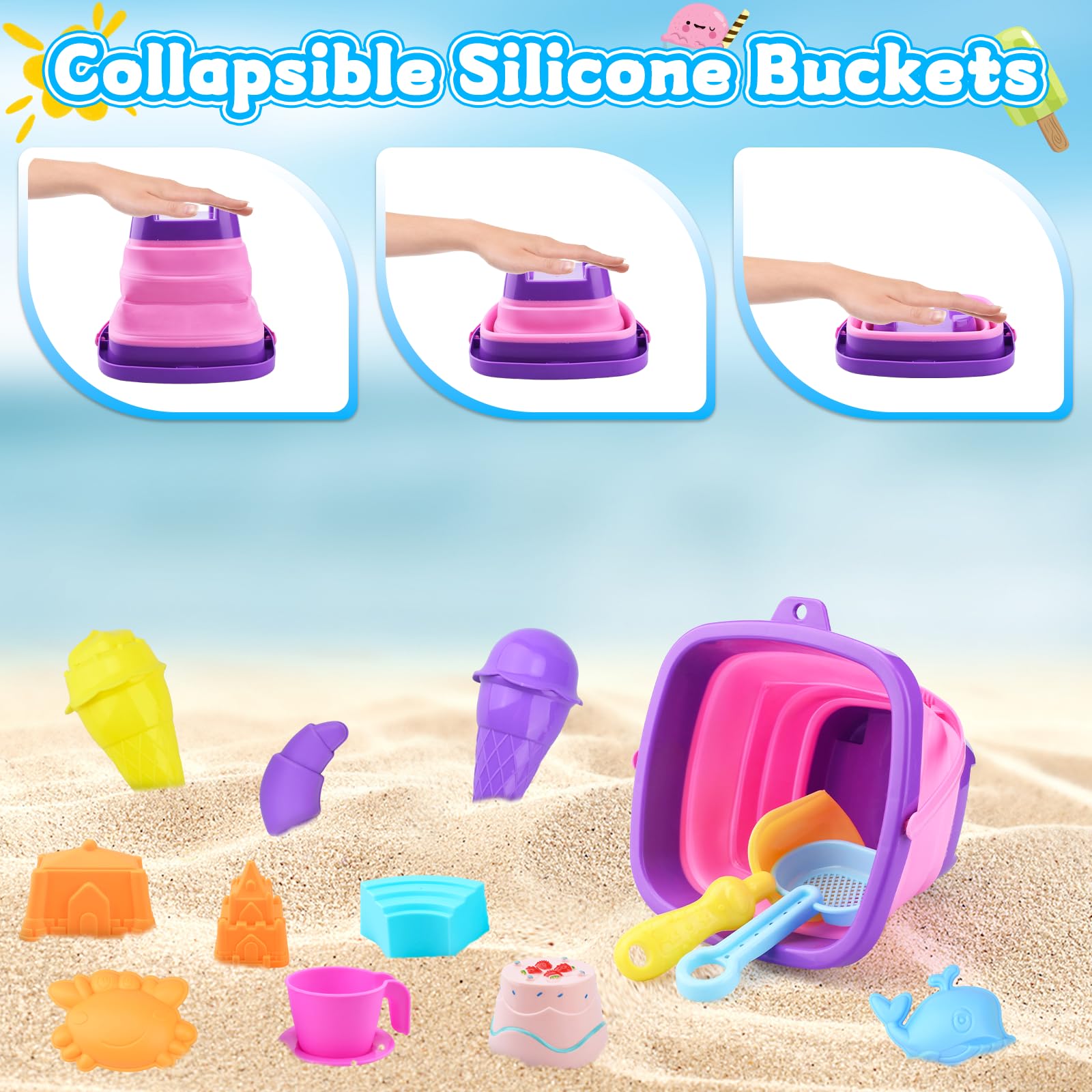 Juguetes de Playa para Niños,Juego de Juguetes de Arena,Juguetes Playa en Bolsa de Malla,Juguetes Playa con Moldes de Arena Castillo,Cubo,Pala,Juguetes de Playa al Aire Libre Niños Niñas