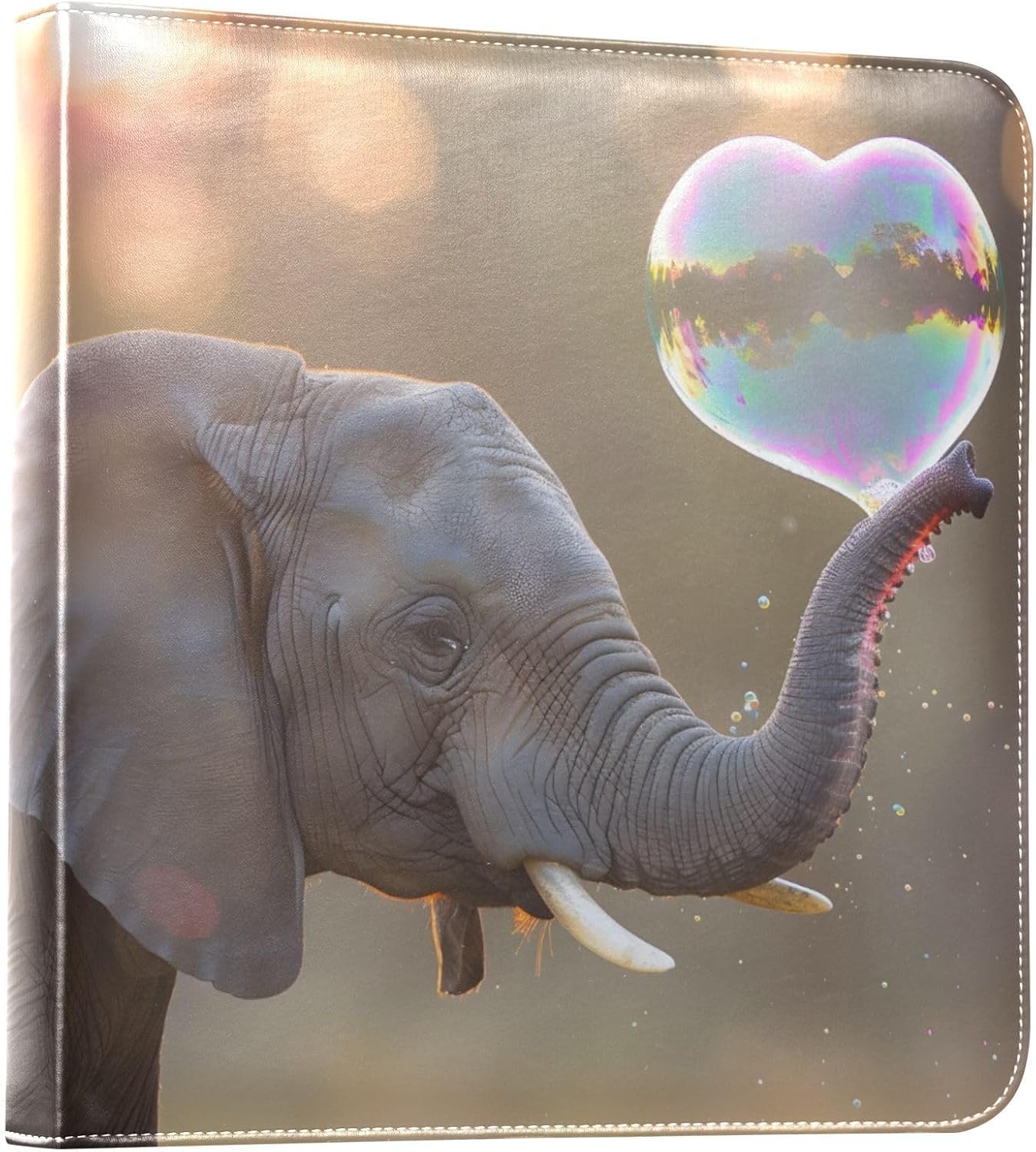 JIPONI Elephant Blowing A Heart Bubble Large Photo Album, DIY Leather Cover Scrapbook Albums for 4x6 5x7 6x8 Pictures, Self Adhesive Memory Book for Wedding, Baby, Family
