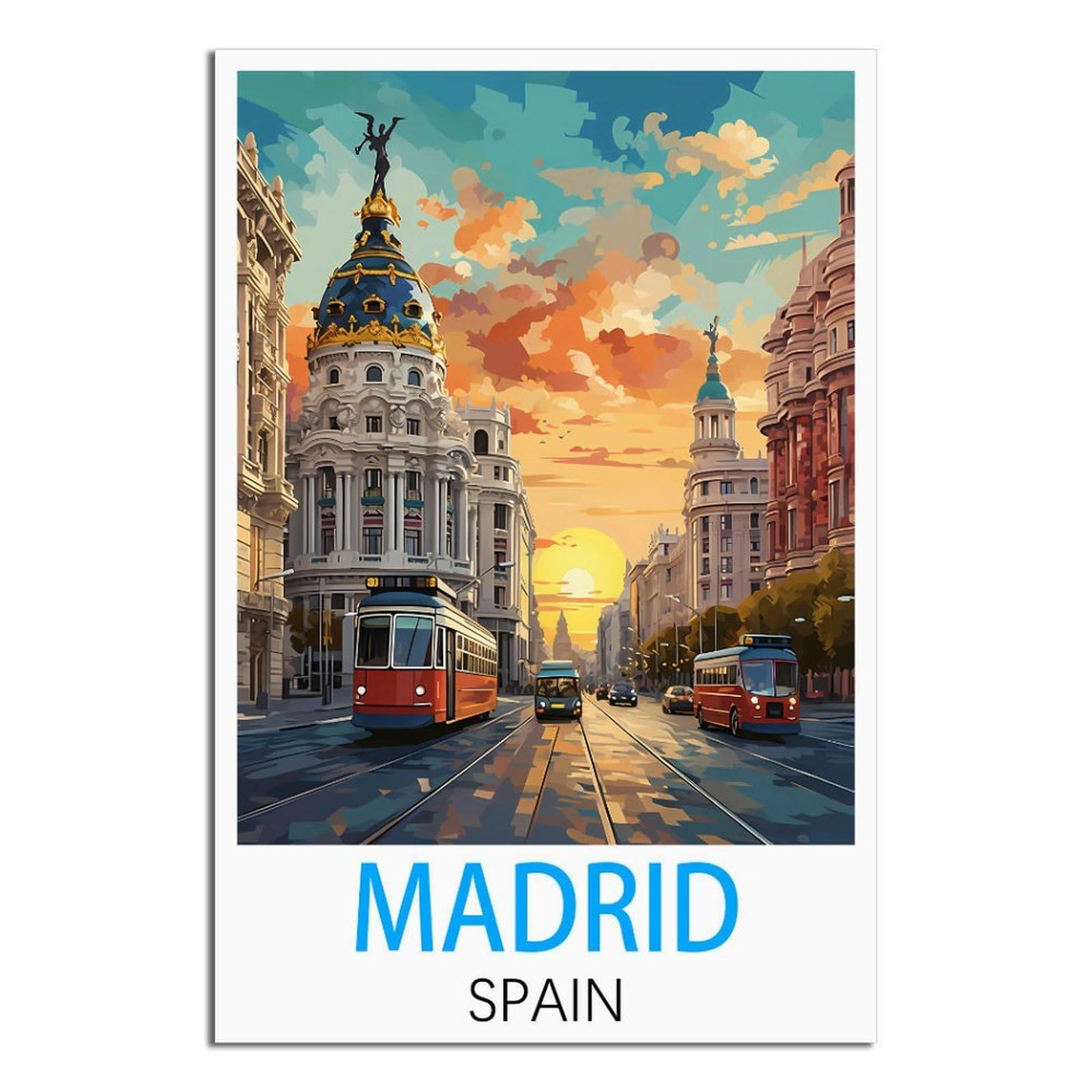 SLJGINEU Madrid Spain Vintage Travel Poster 12x18inch(30x45cm) Canvas Wall Art Print Modern Painting Poster for Living Room Decor