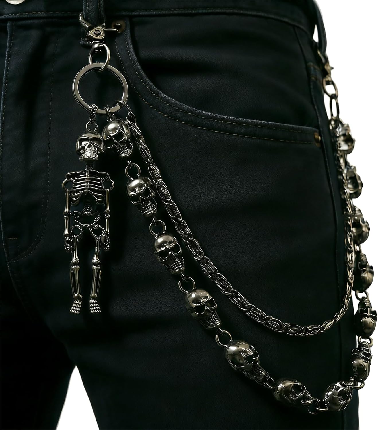 Skull Wallet Chain for Men – Gothic Punk Biker Jean Chain, Heavy Metal Pants Keychain, Belt & Wallet Accessory