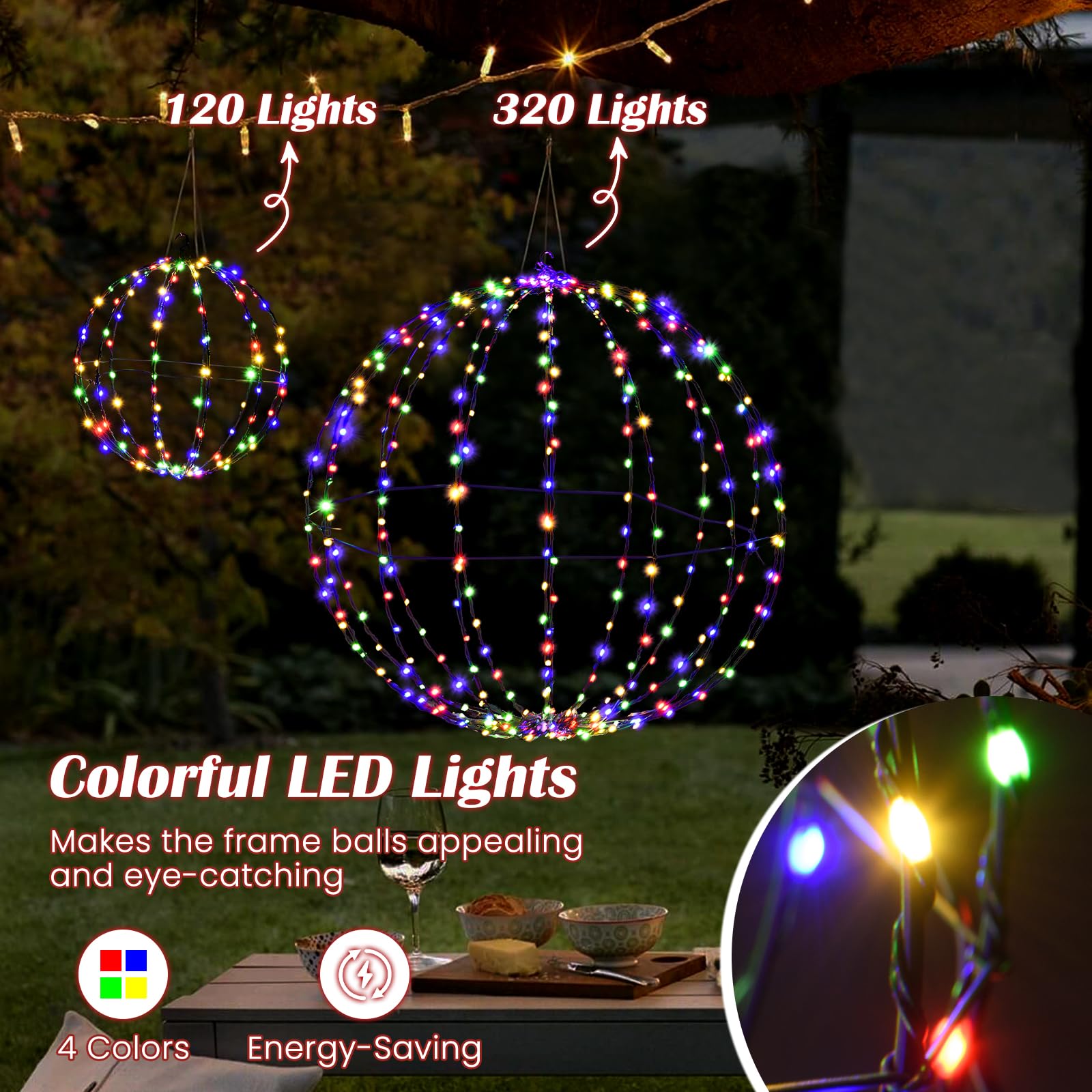 SOARS 2er Set LED Kugel, Weihnachtsbeleuchtung Außen mit 440 mehrfarbigen LEDs, Leuchtkugel Lichterkugel wetterfest, Weihnachtsdeko Outdoor & Indoor, Dekokugel Weihnachten φ 30cm / 56cm