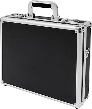 Locking Briefcase 15 * 13 * 4 inch, Aluminum Alloy Security Briefcase with Combination Lock, Hard Laptop Case w/Strap for Bussiness Men and Women Black