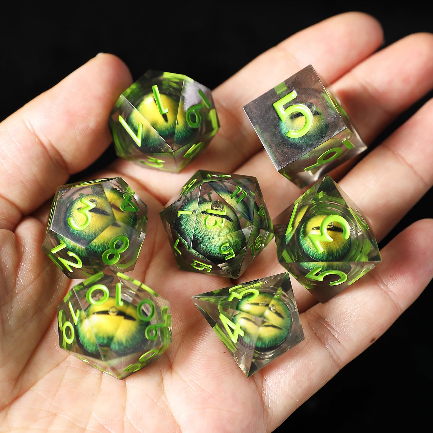 DND Dice Set Floating Pupil Skull Eyeball 7 Piece Handmade Polyhedral D&D Resin Sharp Edge Dice for Dungeons and Dragons RPG Role Playing Antique Halloween Dice with Gift Box - Image 4