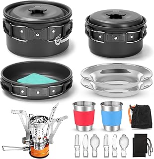Odoland Camping Cookware Set with Pots and Frying Pan Cup Pl