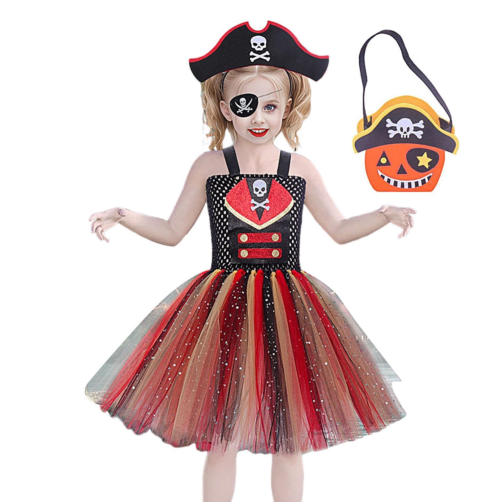 Costume da pirata per ragazze vestito da spettacolo teatrale di Halloween | Costume bucaniero di ruolo con fascia per ragazze 2-12 anni feste a tema spettacoli sul palco spettacoli scolastici riunioni