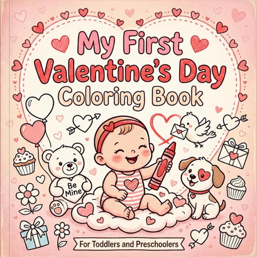 My First Valentine's Day Coloring Book: An Adorable Valentine's Day Gift for Toddlers and Preschoolers with Big, Simple Pictures of Cute Animals and Hearts