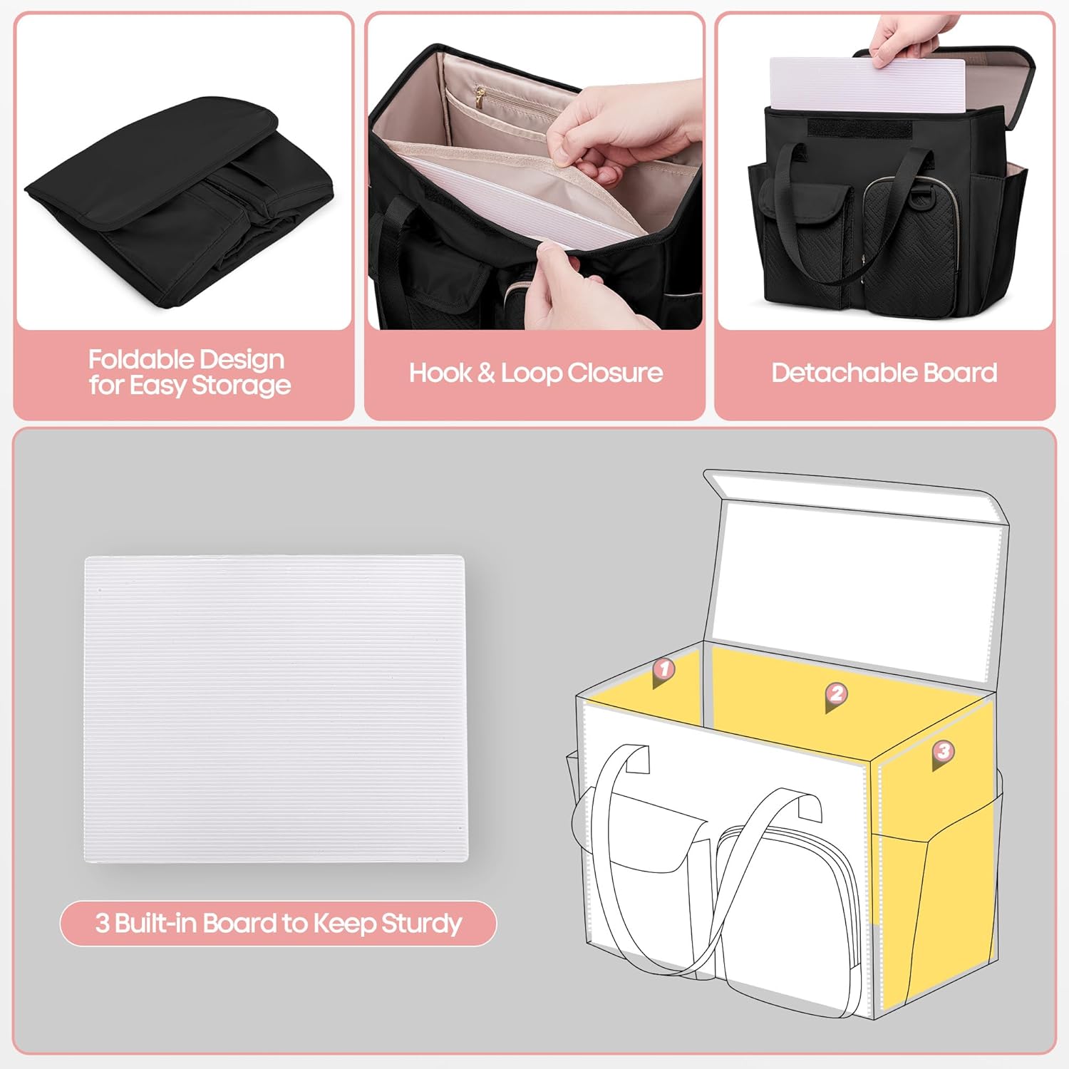 Hanging File Organizer Box with Lid, Portable Document Organizer Bag with Handle, Suitable for Letter Size Hanging File Folders, Black