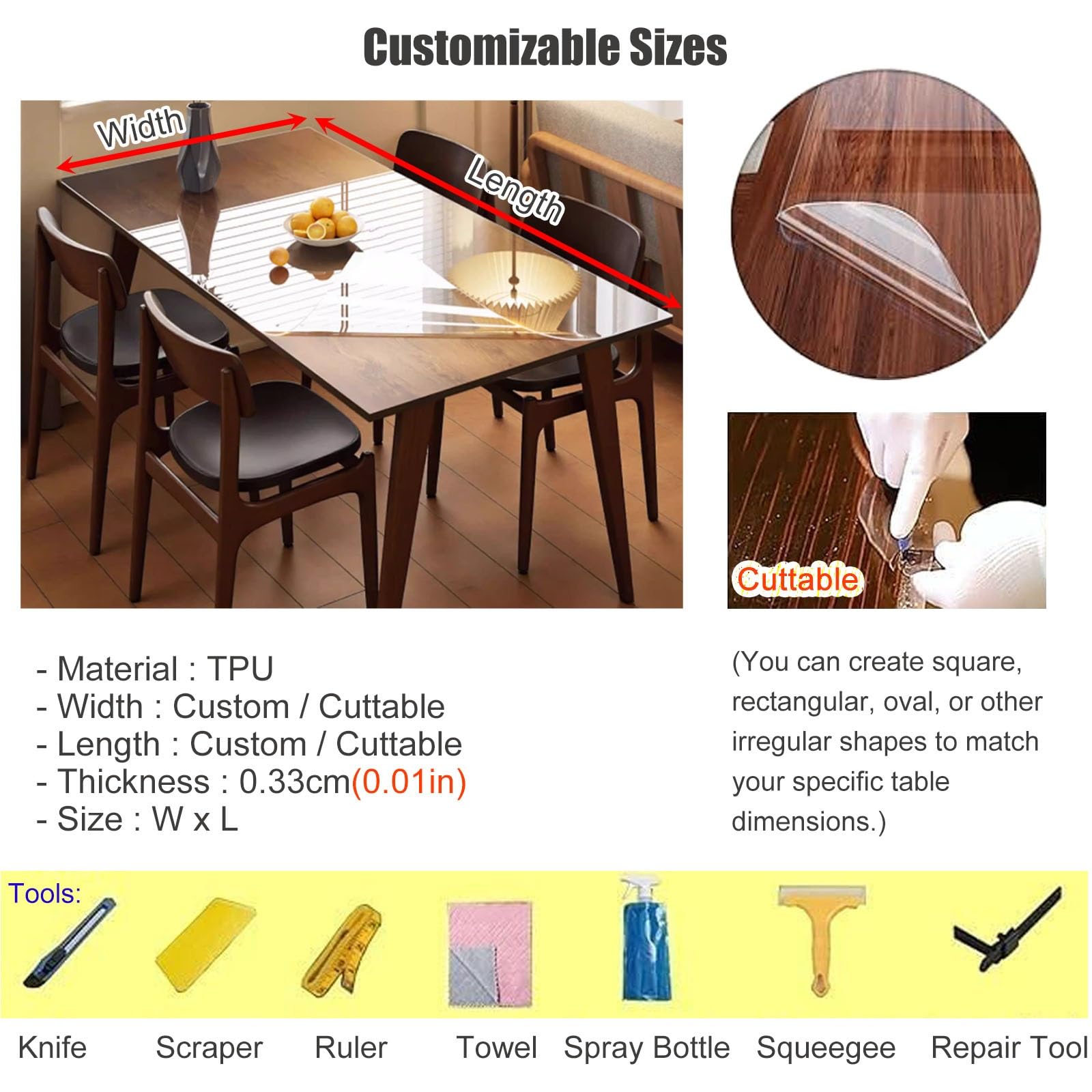 folie selbstklebend transparent Marmor-/Quarz-/Granit-Arbeitsplatten-Schutzfolie, Transparent, Hitzebeständig, Wasserdichter Esstischaufkleber, Oberflächenschutz(60x300cm/23.4x117in)