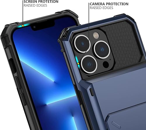 Miniatura 4 de Nvollnoe Funda para iPhone 13 Pro con tarjetero almacena 5 tarjetas Funda tipo cartera de doble capa resistente a prueba de golpes con ranura oculta