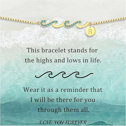 Dainty Gold Bracelet with Initials, Gifts for Women Initial Bracelets for Women Mom Gift Teen Gifts Trendy Stuff Wave Bracelet Grandma Graduation Gifts for Her 2025 Daughter Friend Letter A-Z Birthday Christmas Jewelry