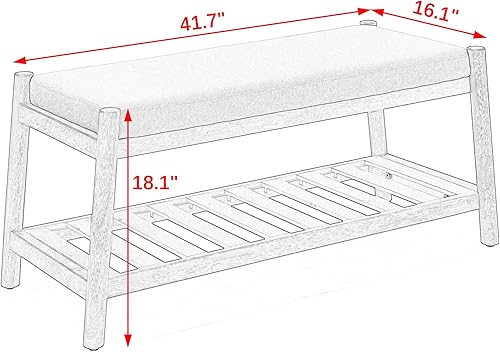 Miniatura 2 de Banco de almacenamiento para zapatos, estante de bambú para zapatos con asiento acolchado y compartimento organizador, banco tapizado para armario,