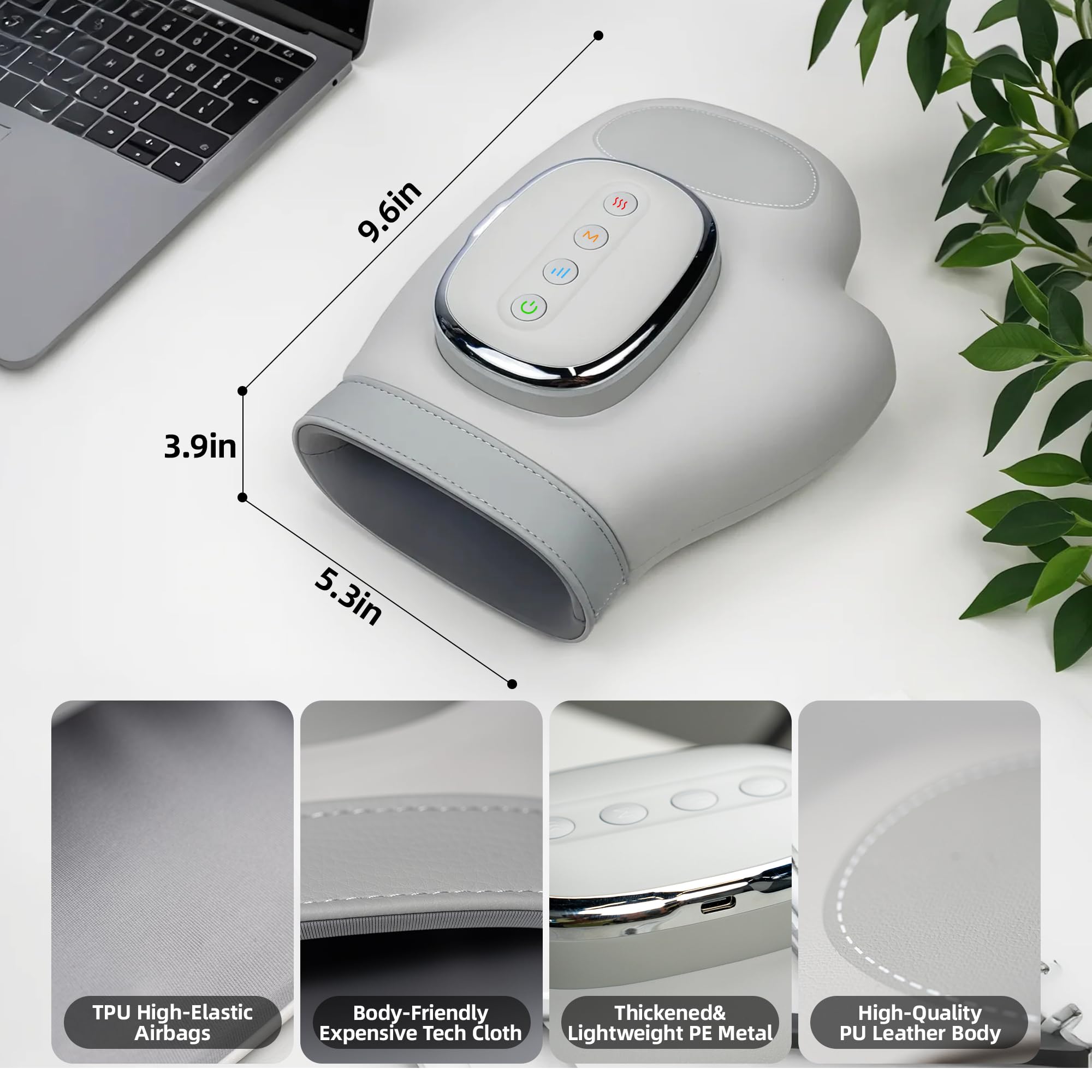 brenzo Smart Handmassagegerät mit Wärme und Kompression - 3 Modi, 5 Intensitäten, Kabelloser Luftdruck für Arthritis & Handschmerzlinderung - Tragbar für Zuhause, Büro, Reisen - Ideales