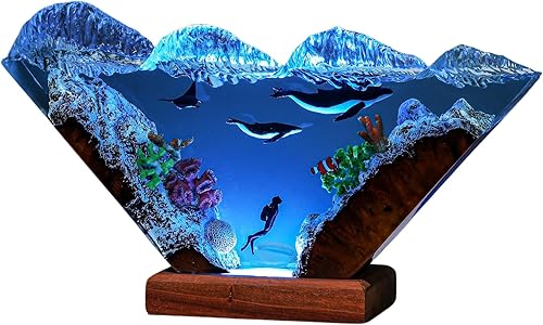 Humpback Whale and Diver Night Lights, Manta Rays Epoxy Lamp, Epoxy Resin Table Lamp, Boho Home Decor Creative Personalized Gifts, Gift for Her Him