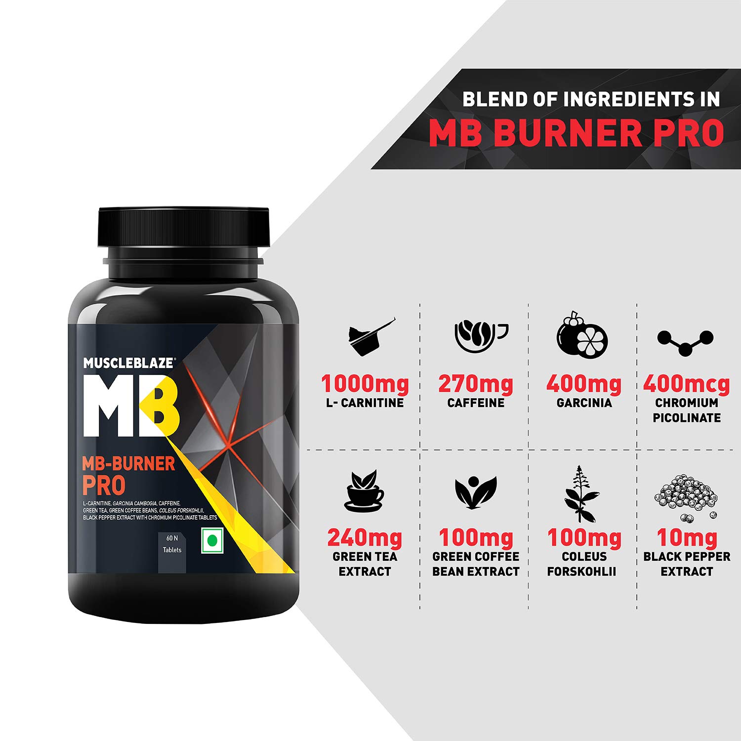 MuscleBlaze MBBurner PRO, L Carnitine, Garcinia Cambogia, Caffeine