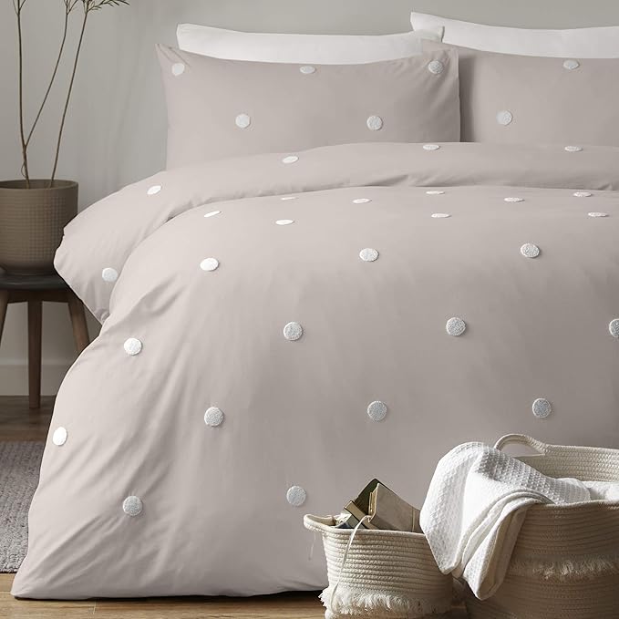 Appletree Garden Duvet Cover Set, 100 Cotton, Linen with White Dots