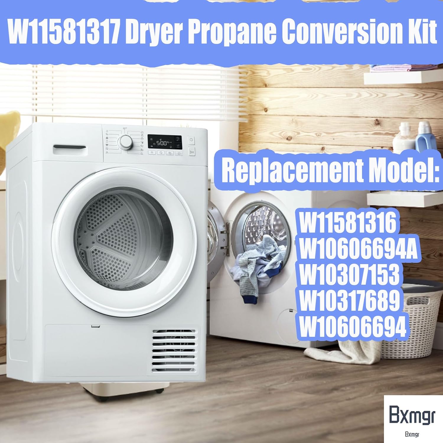 W11581317 Dryer Propane Conversion Kit For 27-Inch Dryers, Compatible With Whirlpool, Armada, Maytag, Kenmore 20000 BTU/Hr Liquid Propane Conversion Dryers 27 Inches,1 LP Kit,3 Year Warranty