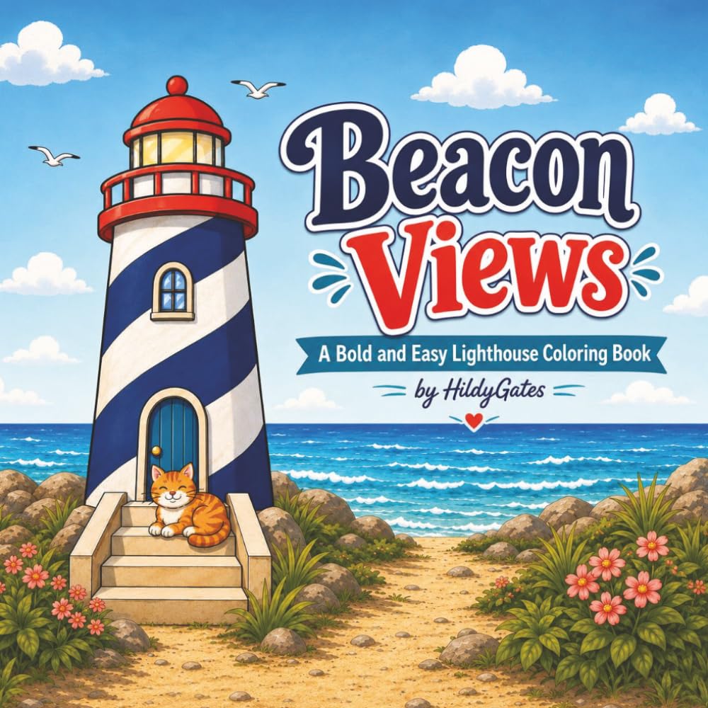 Beacon Views: A Bold and Easy Coloring Book of Coastal Lighthouses, Ocean Views, Seaside Scenes, and Tower Interiors