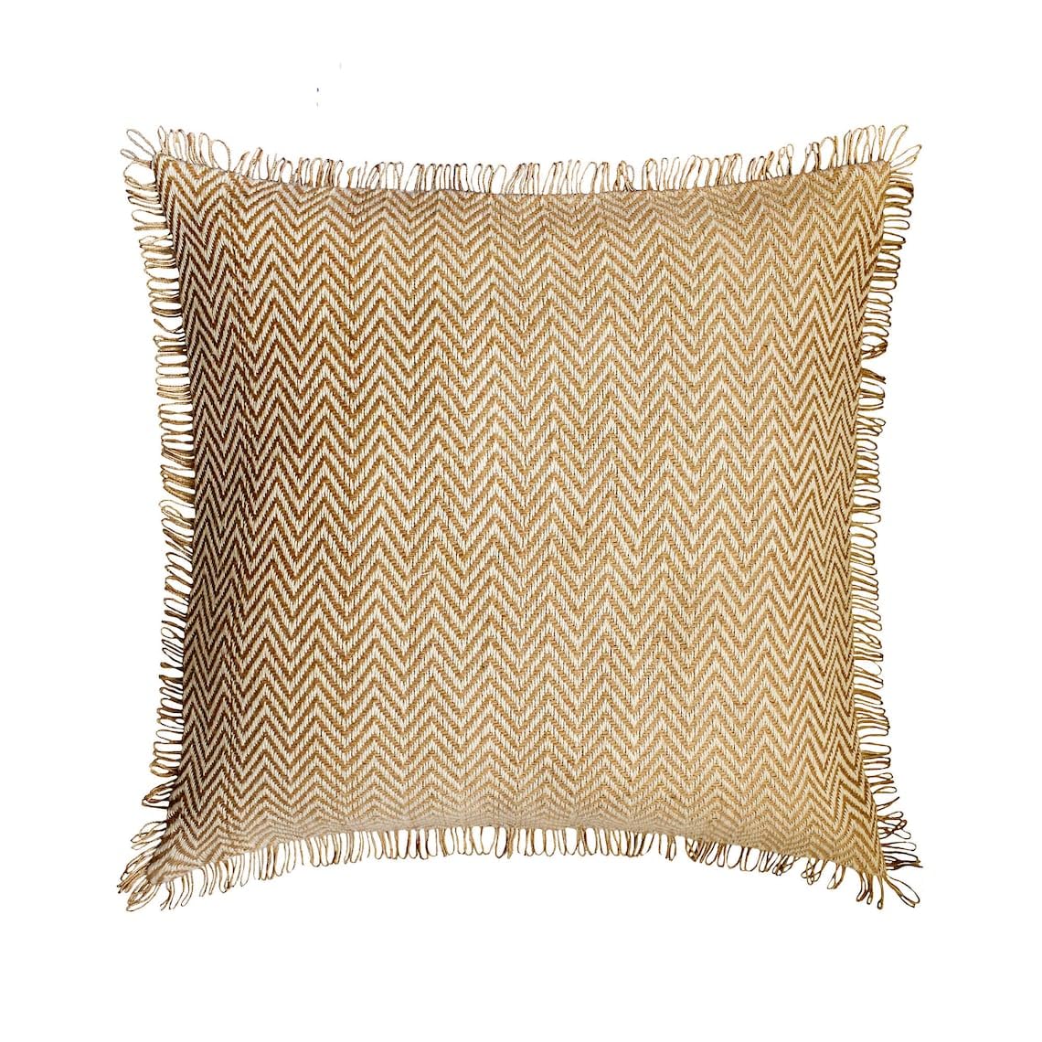 Oreiller de salon bohème en jute beige pour une décoration de canapé chaleureuse