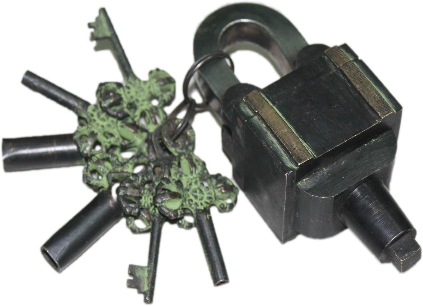 Fully Functional Brass Puzzle keyed Padlock with 6 Keys (3X2 Set) Vintage Look Heavy Duty Tricky Door Lock (Antique)