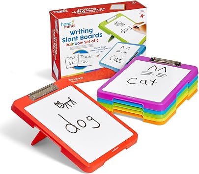 hand2mind Rainbow Writing Slant Boards, Desktop Whiteboard Clipboards, Reusable Handwriting Practice for Kids, Learn to Write Letters, Classroom Teacher Supplies, Multicolored, Set of 6