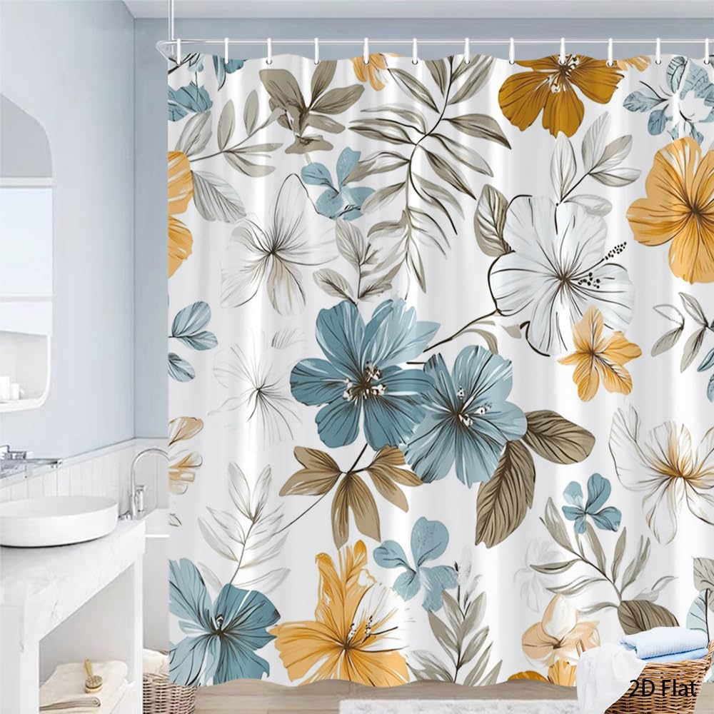 Glwdmb A-19 1 Piece 180X180cm Summer Floral Printed Shower Curtain With Hook, Polyester, For Windows And Walls, Bathtub, Bathroom, Machine Washable, All Season Universal