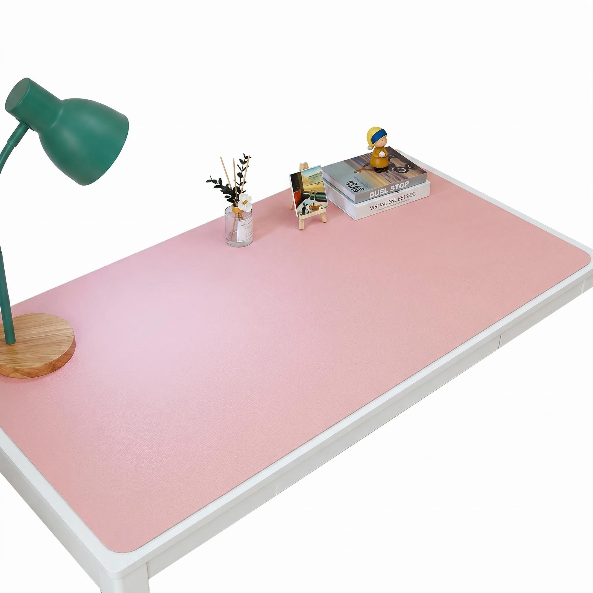 Pink Leather Desk Mat, Leather Desk Protector, Waterproof & Oil-Proof Desk Pad, Non-Slip Makeup Mat for Dressing Table, Large Mouse Pad for Office and Home