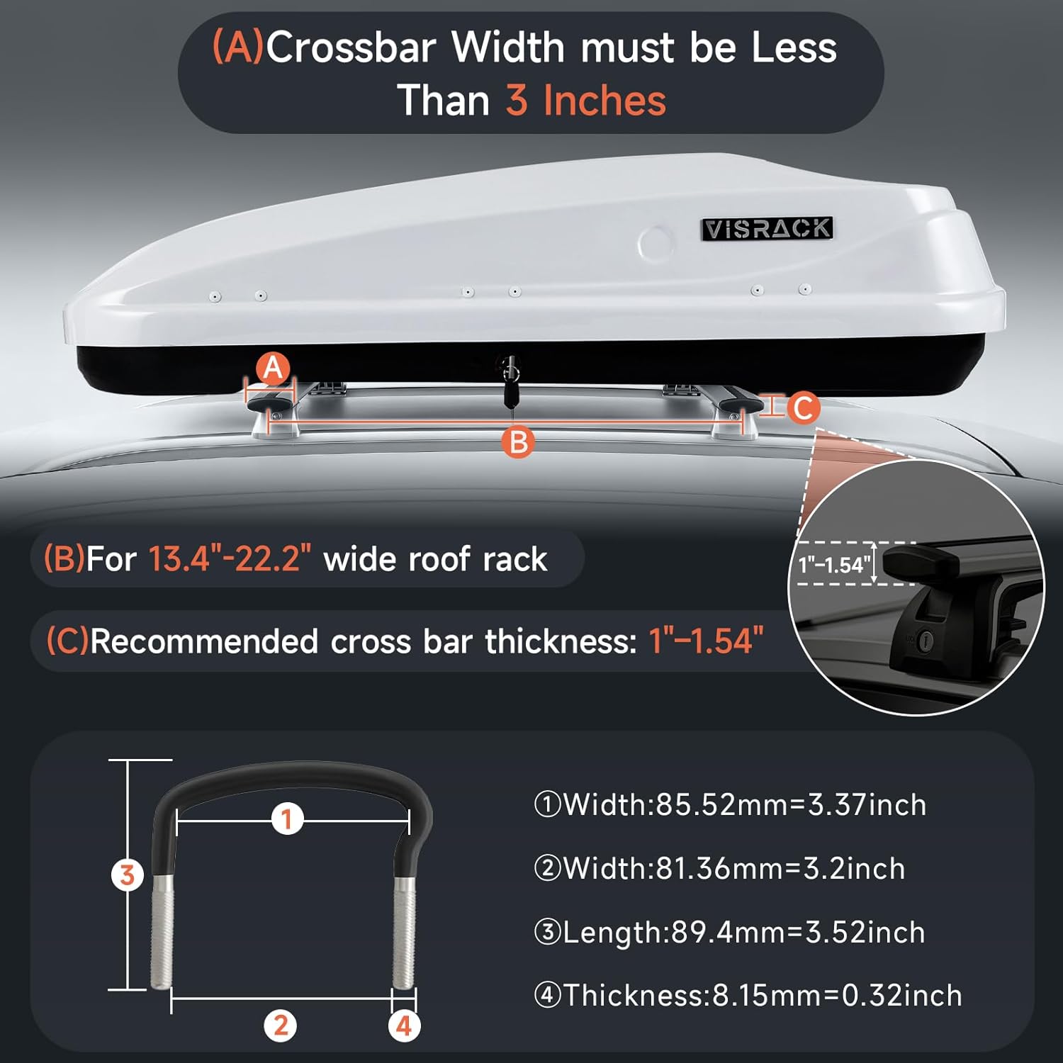 Hard Shell Roof Cargo Carrier with Security Keys, Roof Box, Cargo Box, 56 (L) x 30 (W) x 13.7(H) Inches, 13 Cubic Feet (Tool-Free Install), White