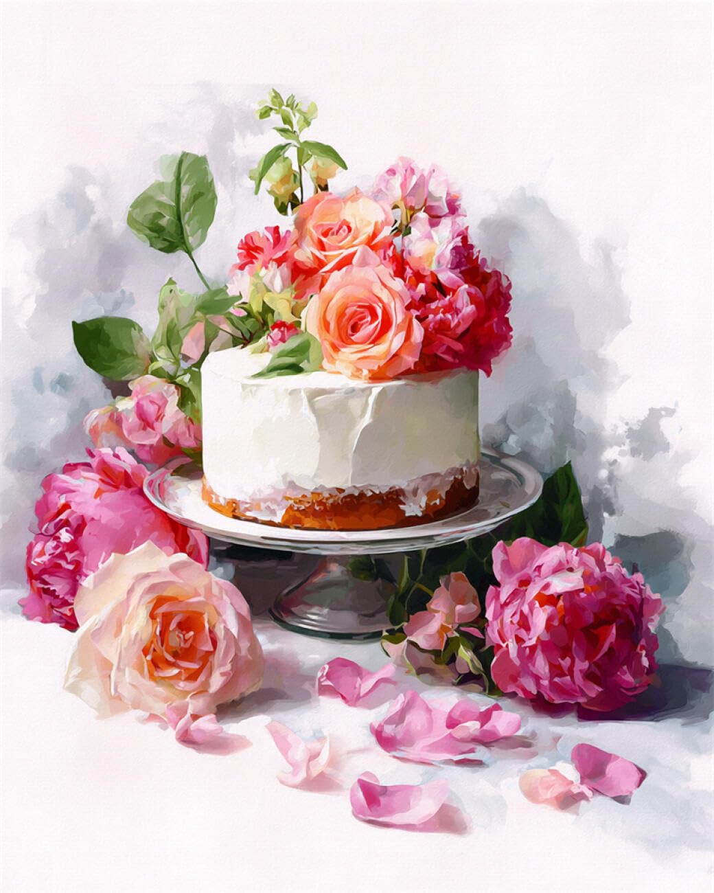 RKFLGEW DIY Seed Bead Embroidery Kits Cakes and Flowers 50x70cm