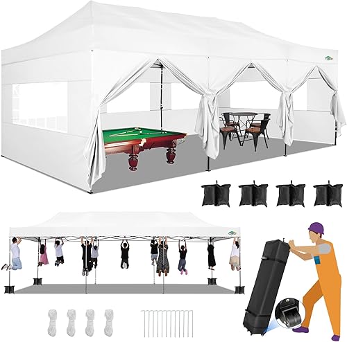 Miniatura 10 de COBIZI Toldo desplegable resistente de 10 x 20 sin pared lateral, para exteriores, bodas y fiestas, para todas las estaciones, resistente al viento,