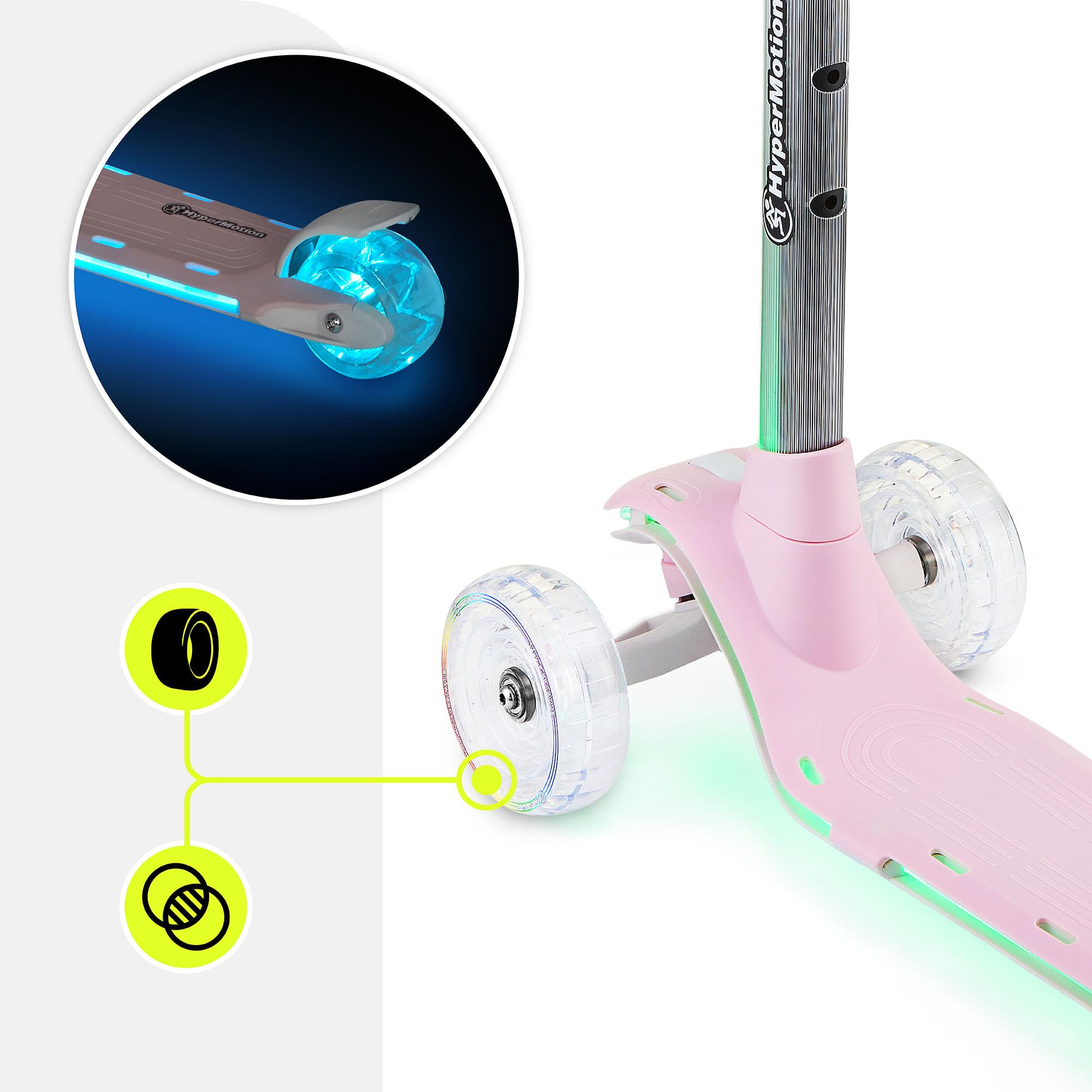 HyperMotion- Monopattino a tre ruote per bambini, 3-8 anni, con illuminazione