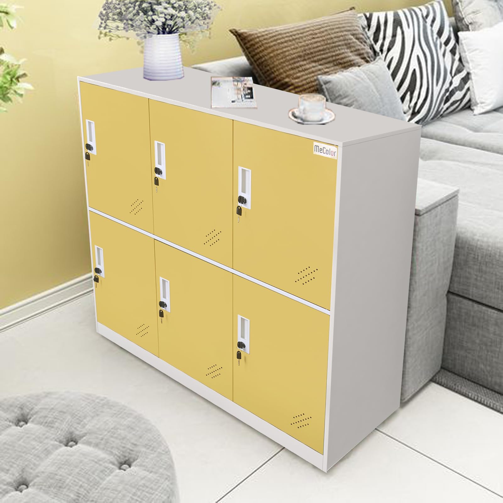 MECOLOR 6 Portes en métal casiers verrouillables casiers employés pour l'école, la Maison et Le Bureau (6d - Yellow)