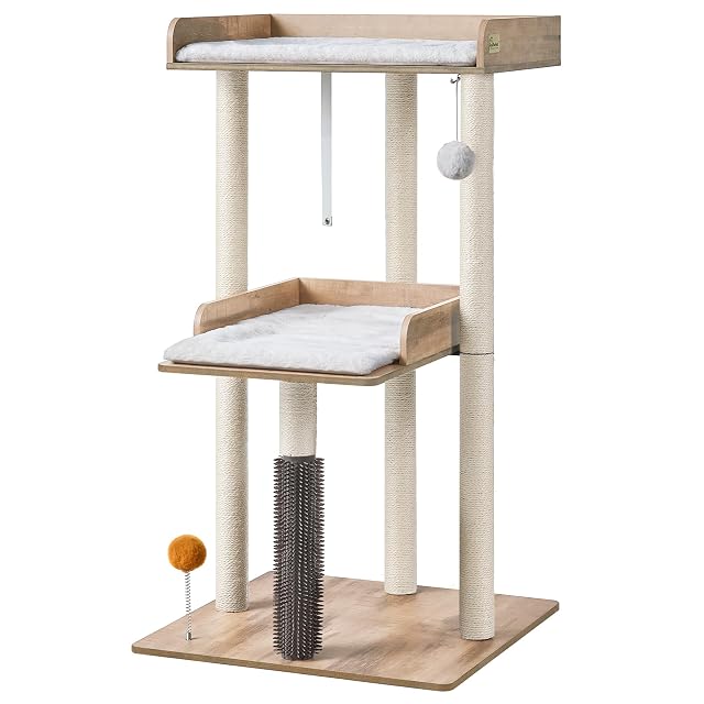 FourFurPets Árbol para Gatos,Torre Moderna de Gatos 111 cm,3 Postes para Arañar,Cojines Lavables…